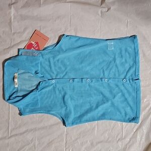 Heart Hips Size Small Blue Sleeveless Mesh Button Front Top New